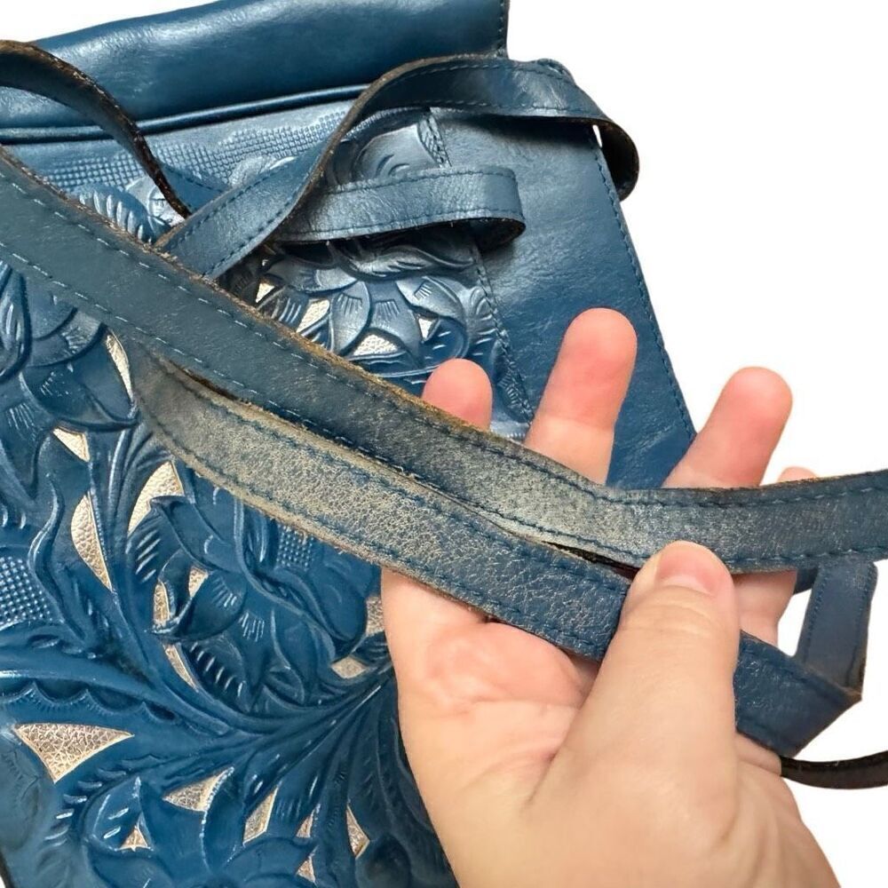 Patricia Nash Rosedale Tote Burnished Cutout Tooled Leather Caribbean Blue - Picture 11 of 12